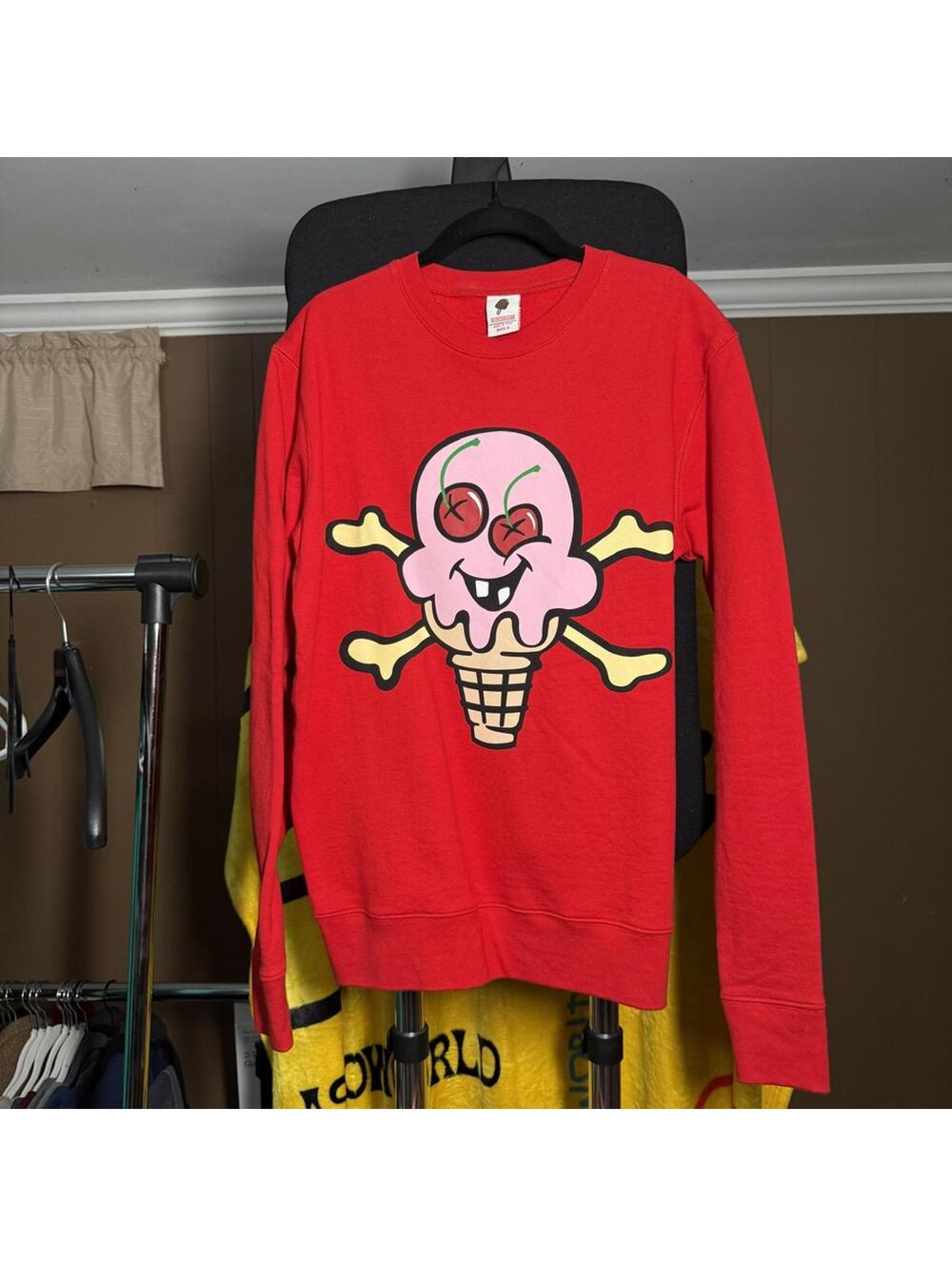 Ice Cream Red Graphic Sweatshirt with Cones and Bones Design